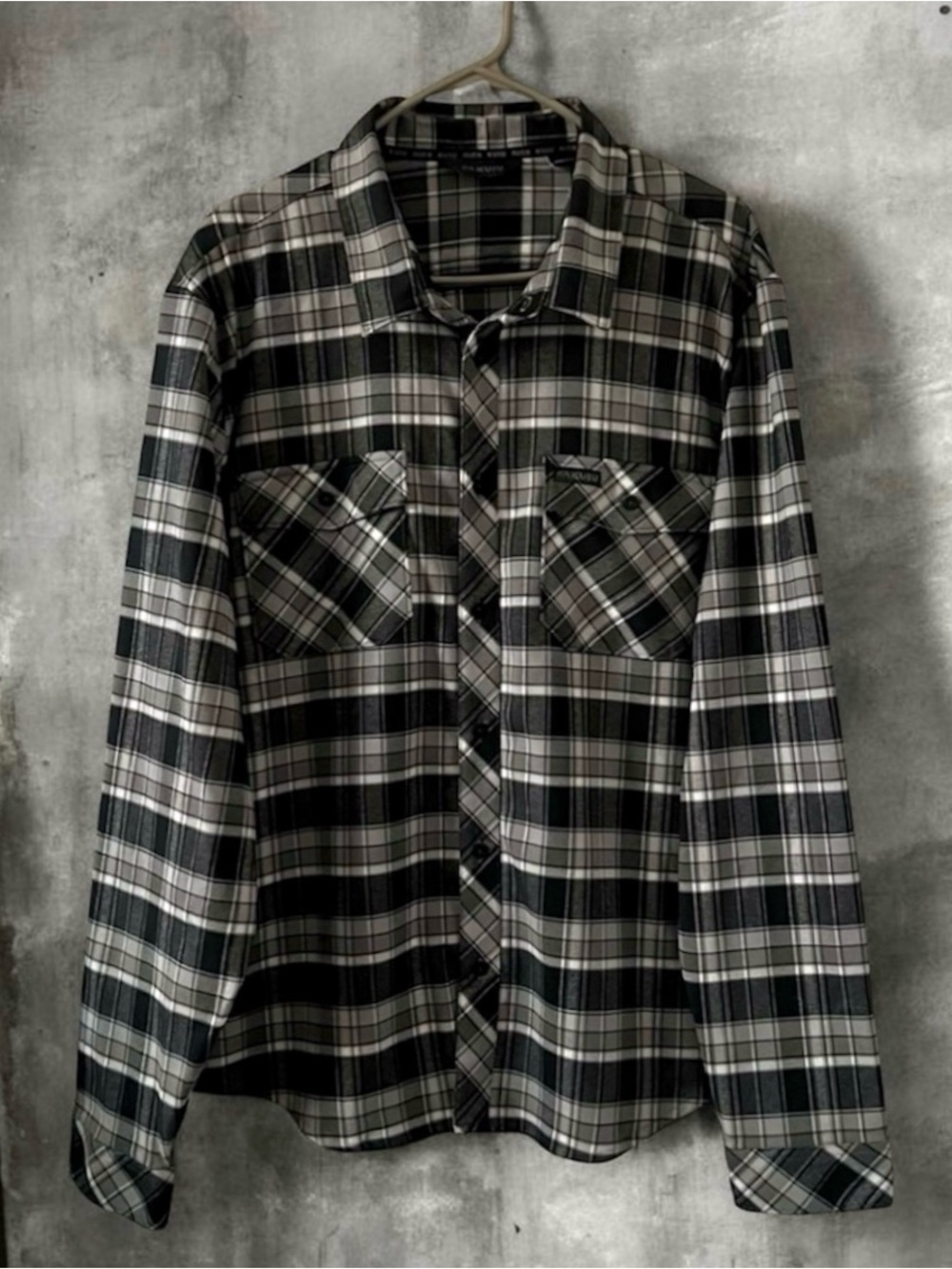 KUIU Flannel Plaid Shirt Shacket Men XXL 2XL Black Gray Hinting Camping Outdoor